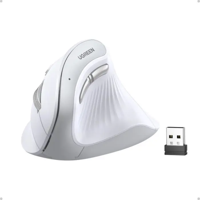 Ugreen wireless ergonomic vertical mouse with Bluetooth and Wi-Fi connection - white