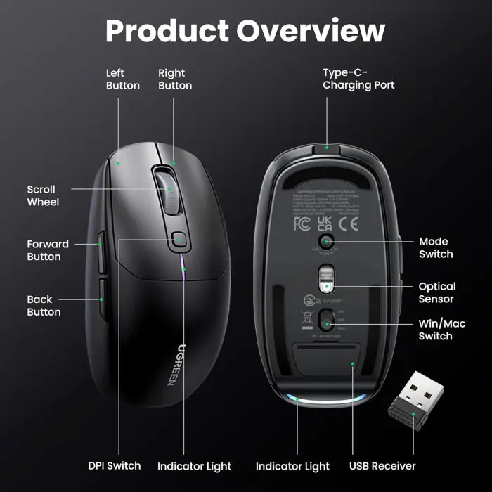 Ugreen Wireless Mouse 5000 DPI 2.4G+BT - Black