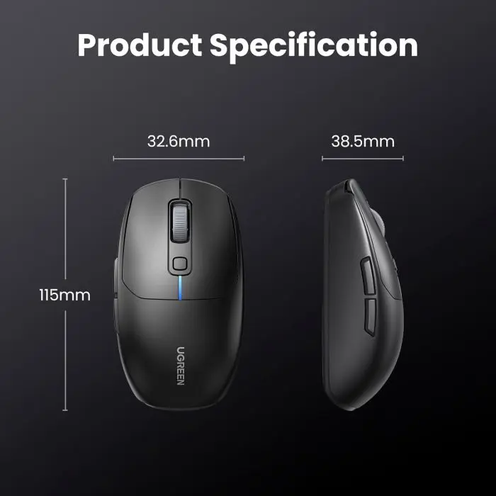 Ugreen Wireless Mouse 5000 DPI 2.4G+BT - Black
