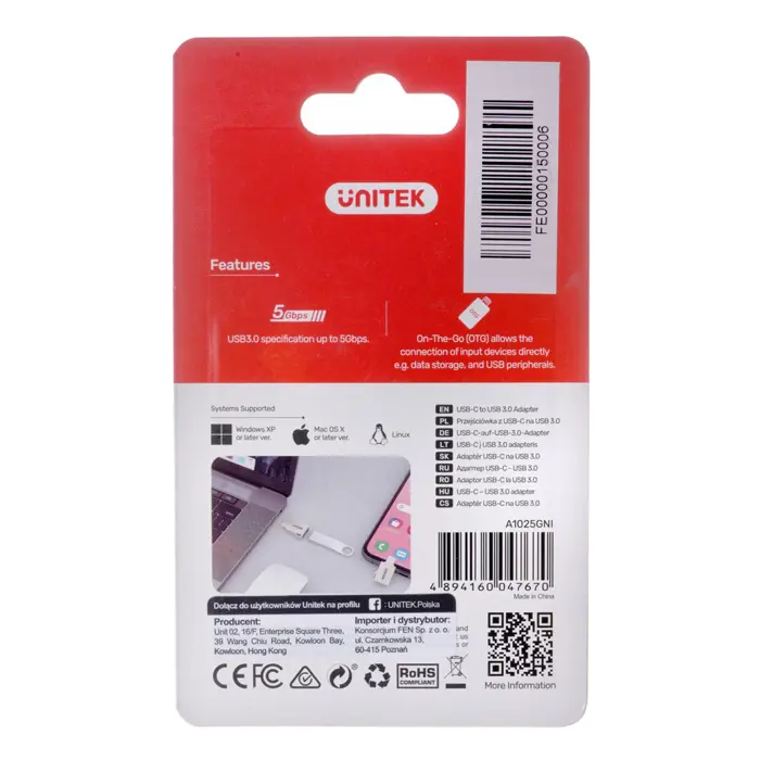 UNITEK ADAPTER USB-C-USB-A 3.1 GEN1, M/F, A1025GNI