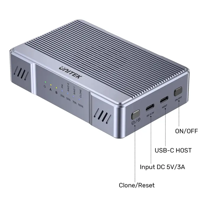 Unitek Kućište 2x M.2 20 Gb/s RAID0, RAID1 + klonowanie