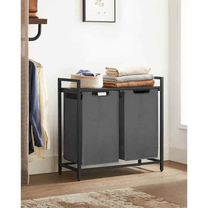 VASAGLE BLH201G01 laundry basket with 2 compartments, black