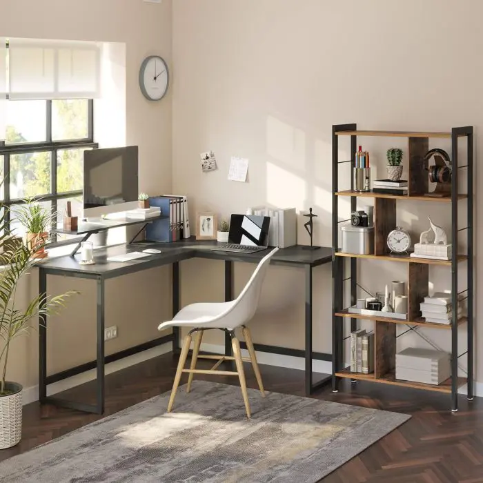 Vasagle L-shaped computer table with moving shelf