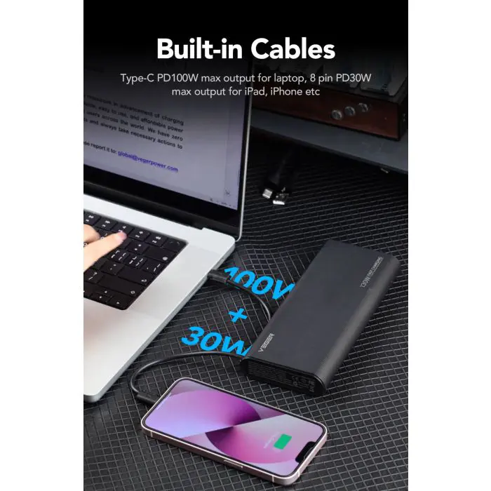 VEGER portable battery TC130 25000 mAh, black.