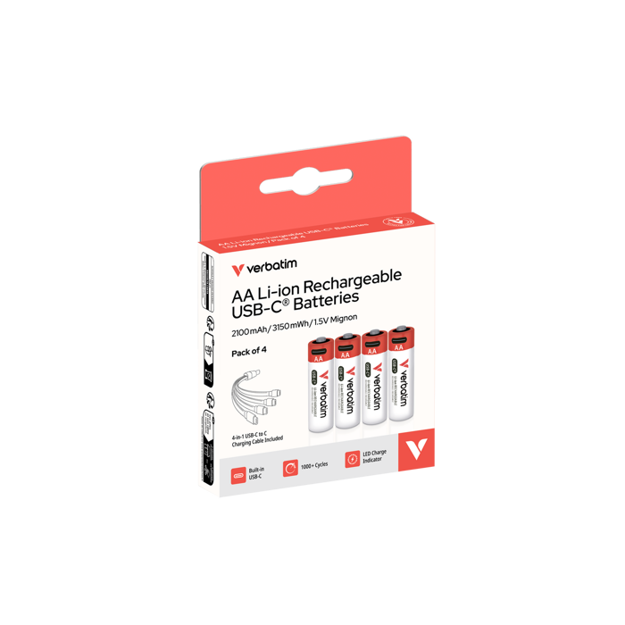 Verbatim AA-LR6 Mignon USB-C punjive baterije 1.5V, 2100 mAh (4 komada)