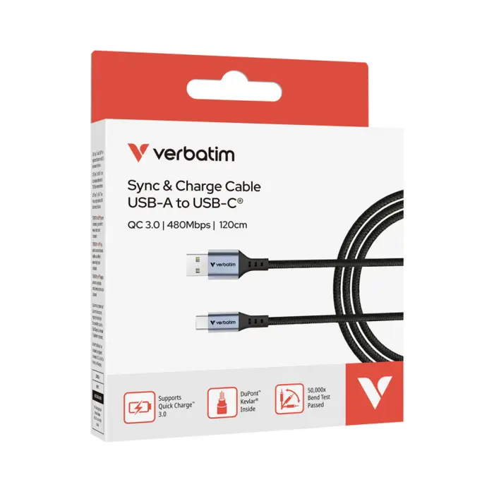 Verbatim Sync & Charge kabel USB-A na USB-C 18W 120 cm