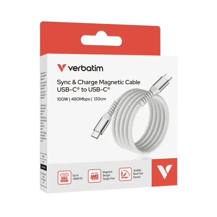 Verbatim Sync & Charge kabel USB-C na USB-C 100W Magnetic 120 cm - sivi