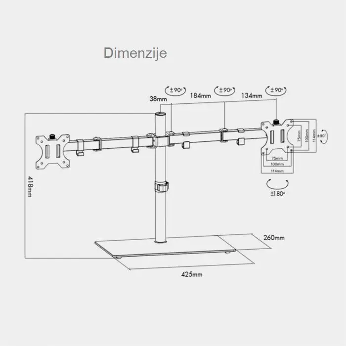 VonHaus double table-top bracket up to 27 '' with glass base