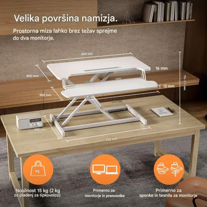 VonHaus Nastavek za stoječo pisalno mizo – bel