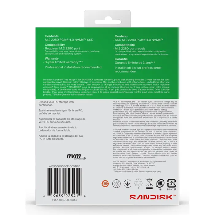 Western Digital Green WD ™ SN3000 NVMe™ SSD POWERED BY SANDISK 500 GB