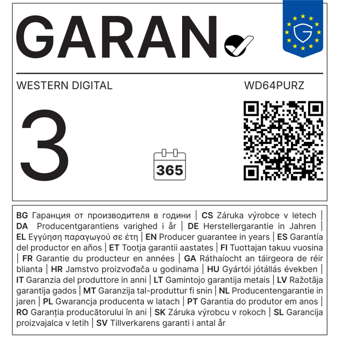 Western Digital Purple 6TB SATA3, 5400rpm, 256MB cache (WD64PURZ)