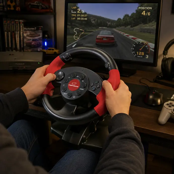 xlyne EG103 Gaming Controller Steering wheel PC,Playstation 2,Playstation 3 Digital Black,Red
