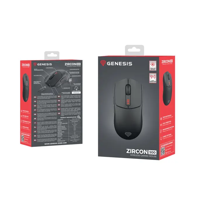 Zircon 500 | Wireless/Wired | Gaming Mouse | 2.4 GHz, Bluetooth, USB | Black